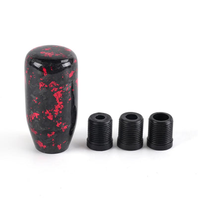 Pommeau de vitesse tuning cylindrique en fibre forgée noir et rouge pour boîte manuelle avec 3 adaptateurs.