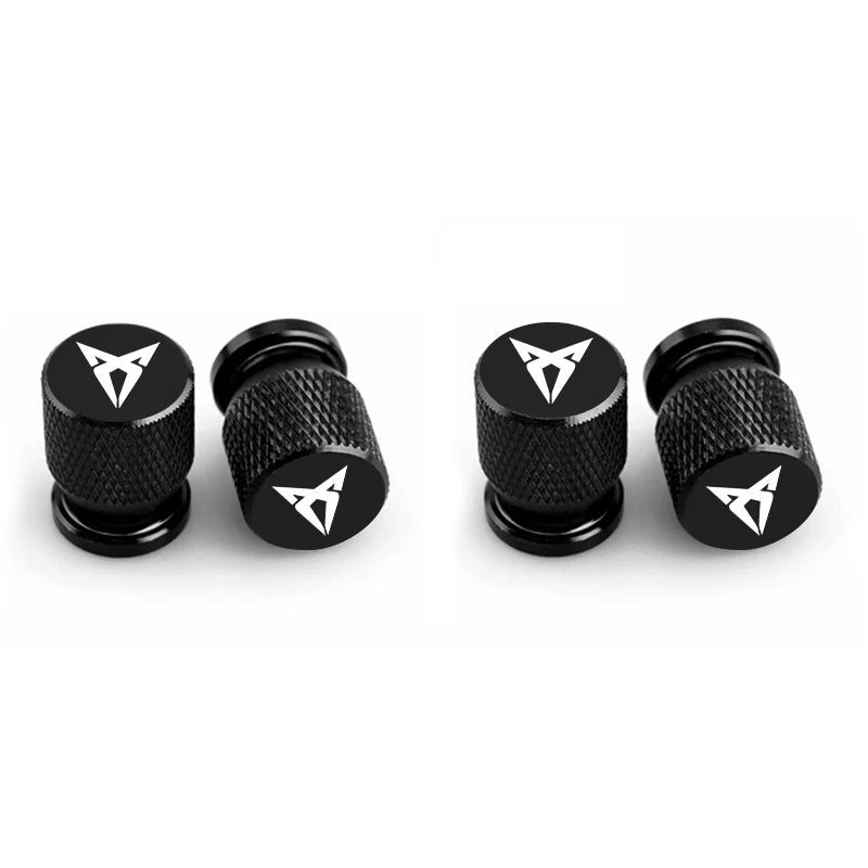 Bouchons de valve Cupra, de couleur noir avec logo Cupra inscrit sur les bouchons de valve.