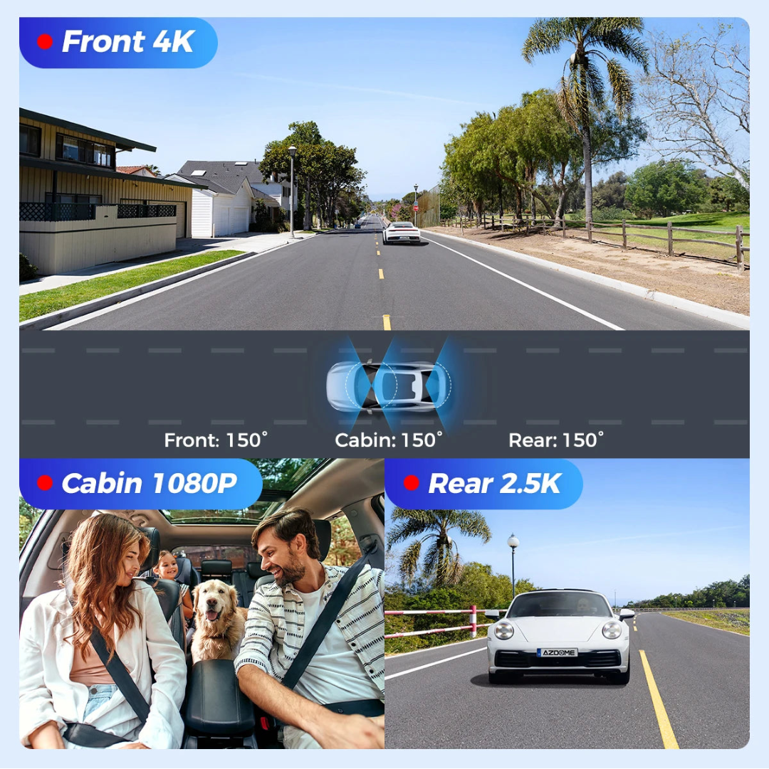 Vision des 3 caméras du dashcam M550 Max