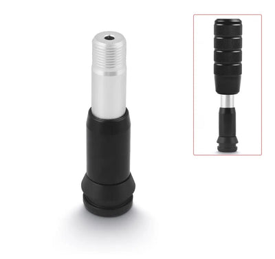 Adaptateur pour pommeau de vitesse automatique, tige filetée sur base noire, avec un exemple de pommeau monté