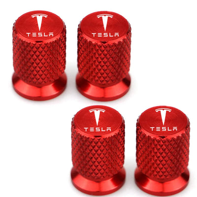 Bouchon de valve Tesla rouge, corps moleté à collerette, lot de 4