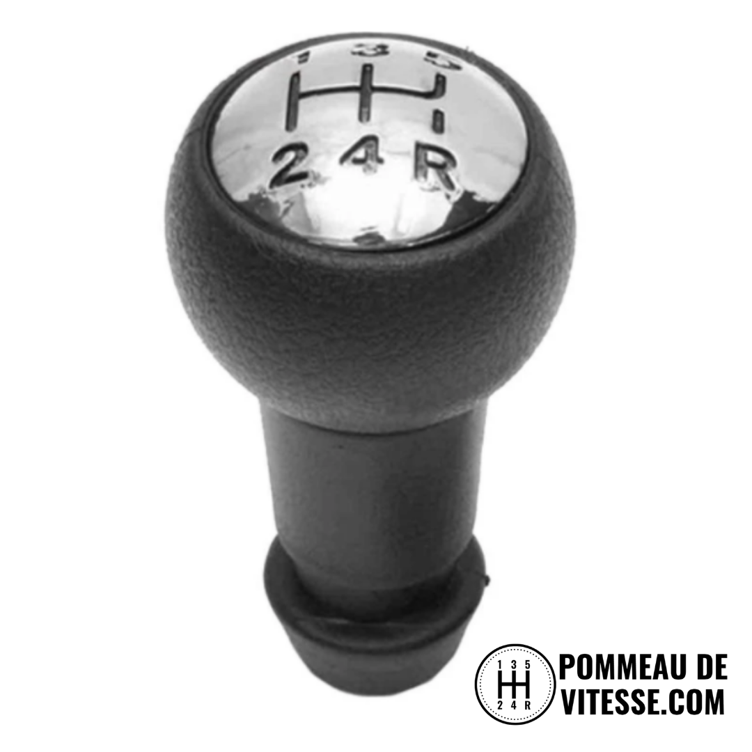 Pommeau de vitesse Citroën C1 noir grainé, pastille chromée à grille 5 rapports et manchon de fixation