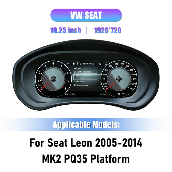 Virtual cockpit Seat Leon 2005-2014 : écran 10,25 pouces vu de face