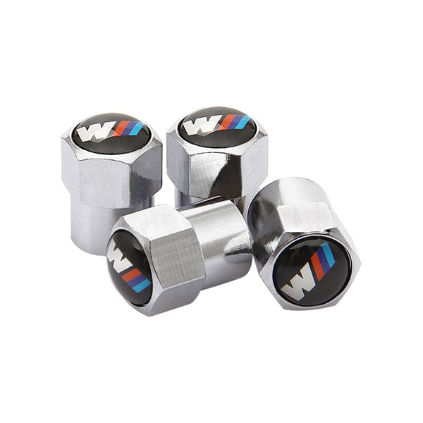 Bouchons de valve BMW M chromés au logo M tricolore, lot de 4 capuchons hexagonaux
