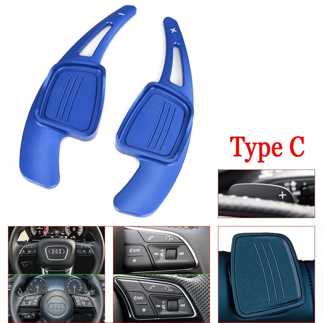 Extension palette au volant Audi A4 S3 S4 Q5 de couleur bleu et de type C.