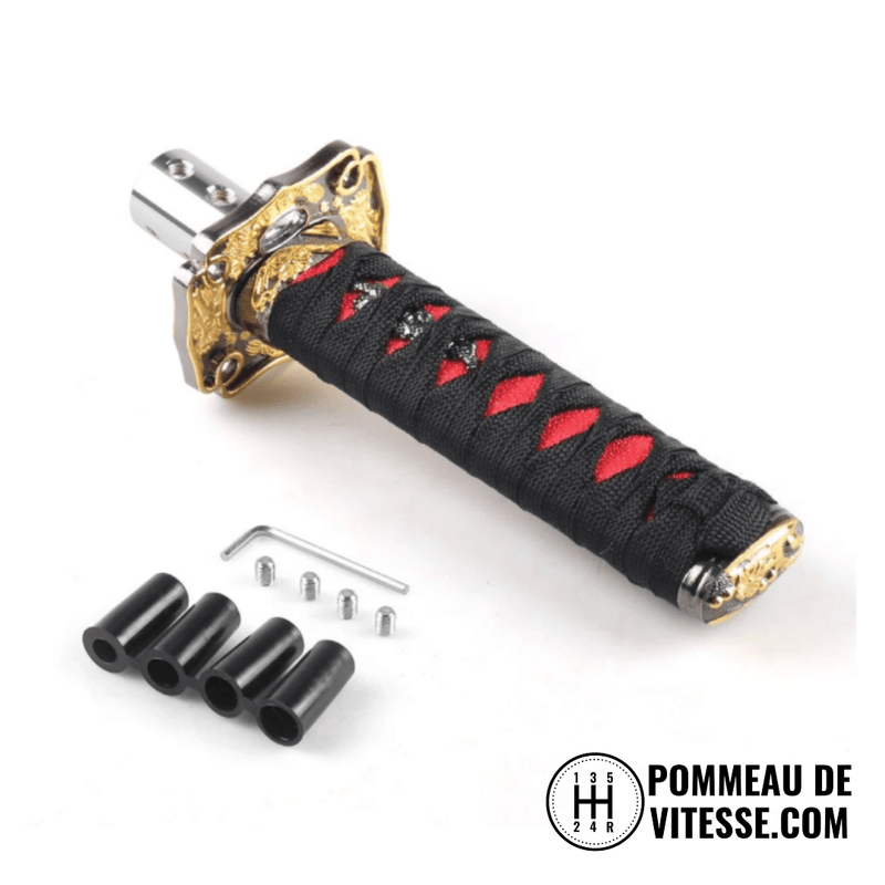 Pommeau de vitesse katana, de taille 15 cm, de couleur noir.