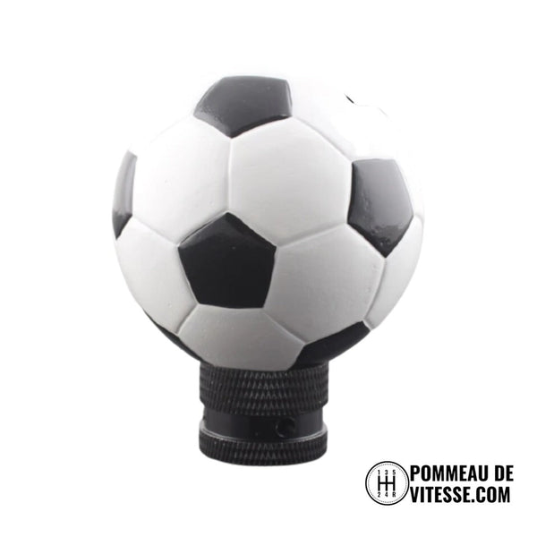 Pommeau de vitesse en forme de ballon de football noir et blanc, monté sur sa bague de serrage