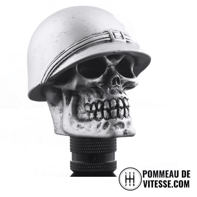 Pommeau de vitesse tête de mort MK2 de couleur gris. Vu de profile.