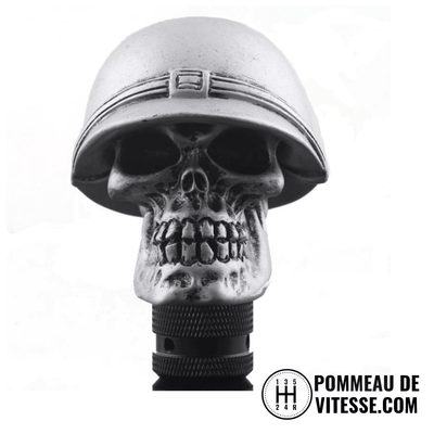 Pommeau de vitesse tête de mort MK2 de couleur gris. Vu de face.