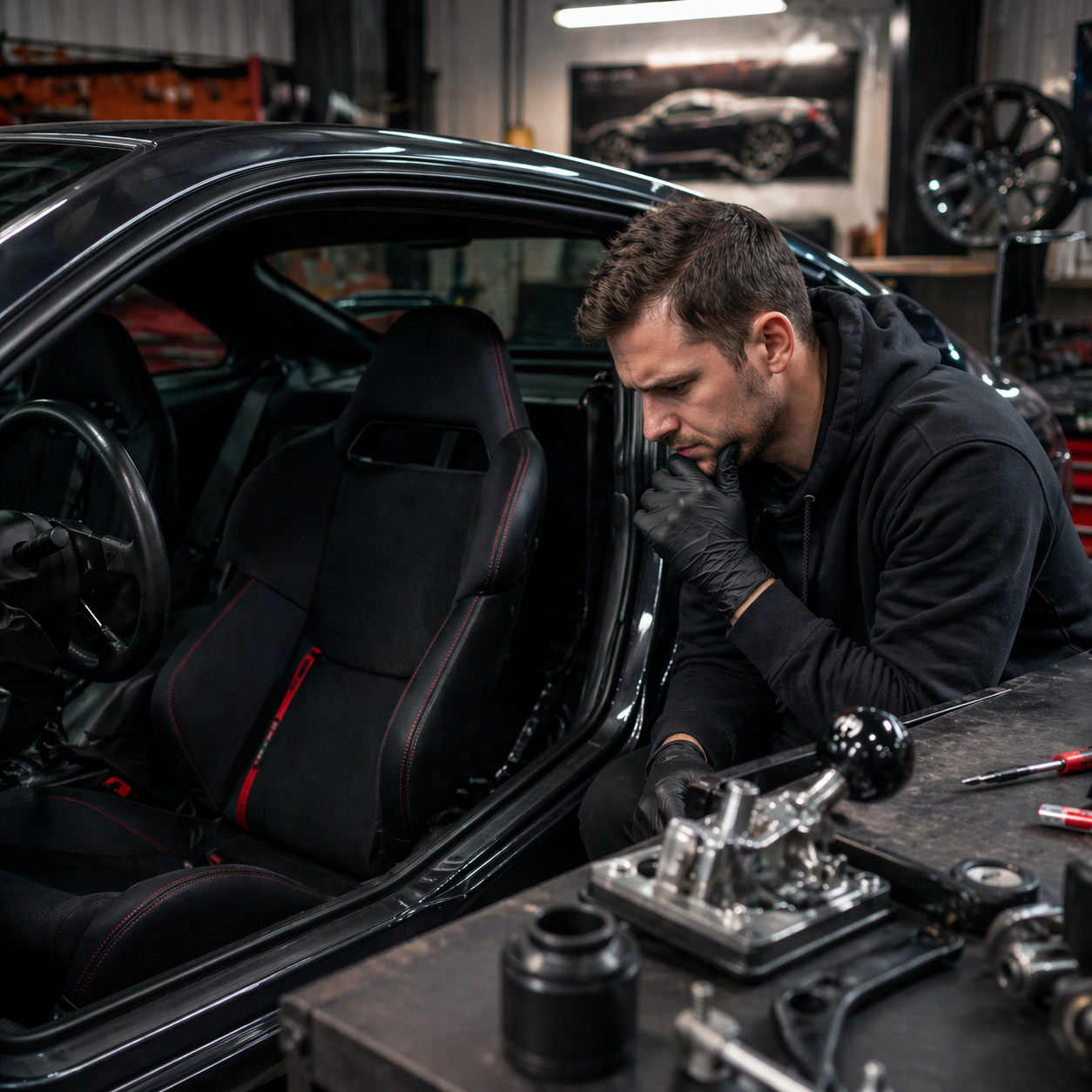 voiture tuning dans un garage avec modification automobile erreur installation