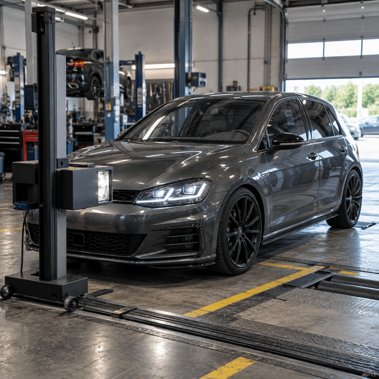 Voiture personnalisée avec phares LED et jantes alliage lors d'un contrôle technique