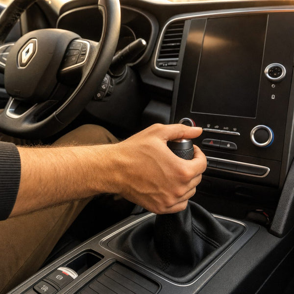 Main du conducteur passant les vitesses sur le pommeau d'une Renault Mégane 4