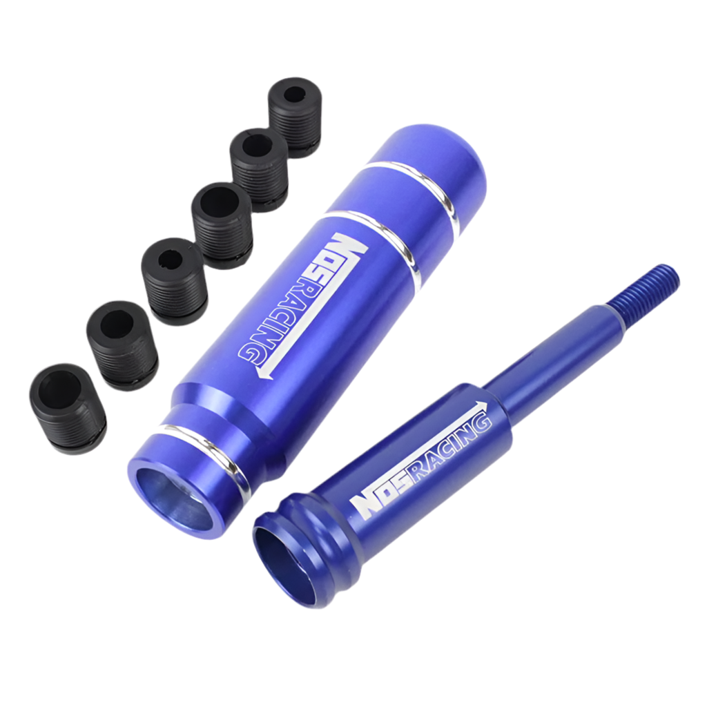 Pommeau de vitesse tuning ajustable de couleur bleu.