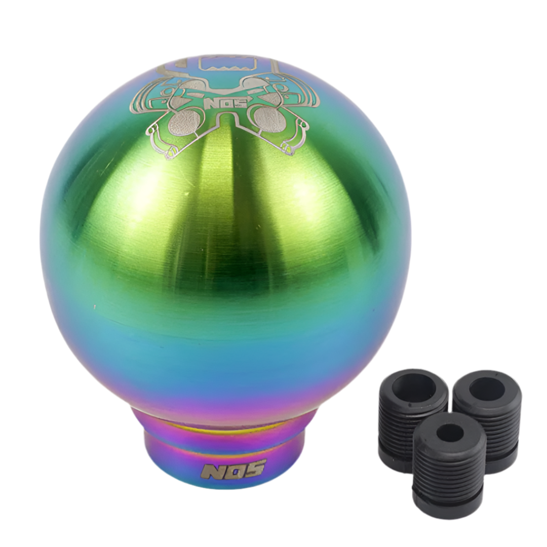 Pommeau de vitesse tuning R de couleur multicolore, avec ses 3 adaptateurs.