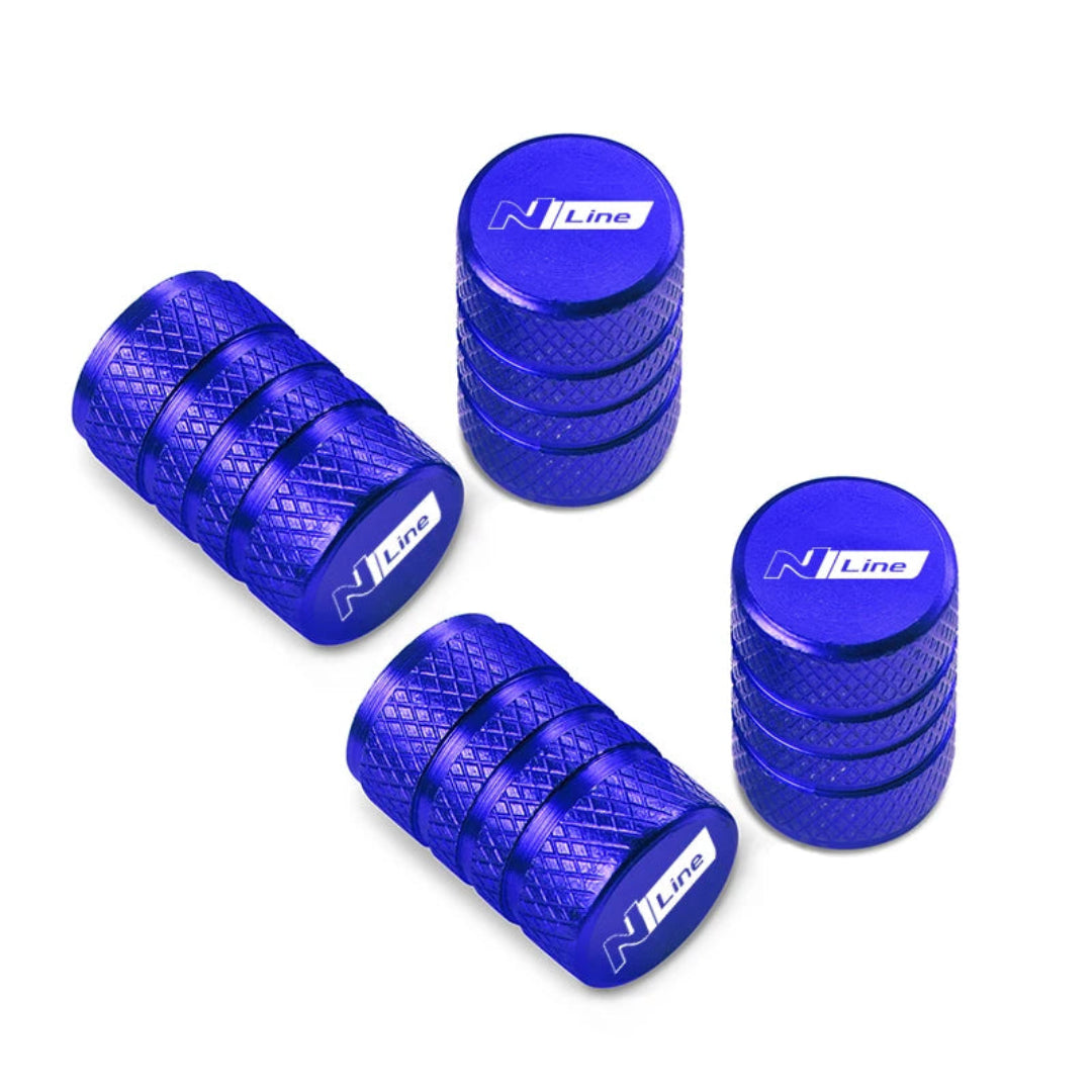 Bouchon de valve Hyundai N Line bleu sur valve de pneu.