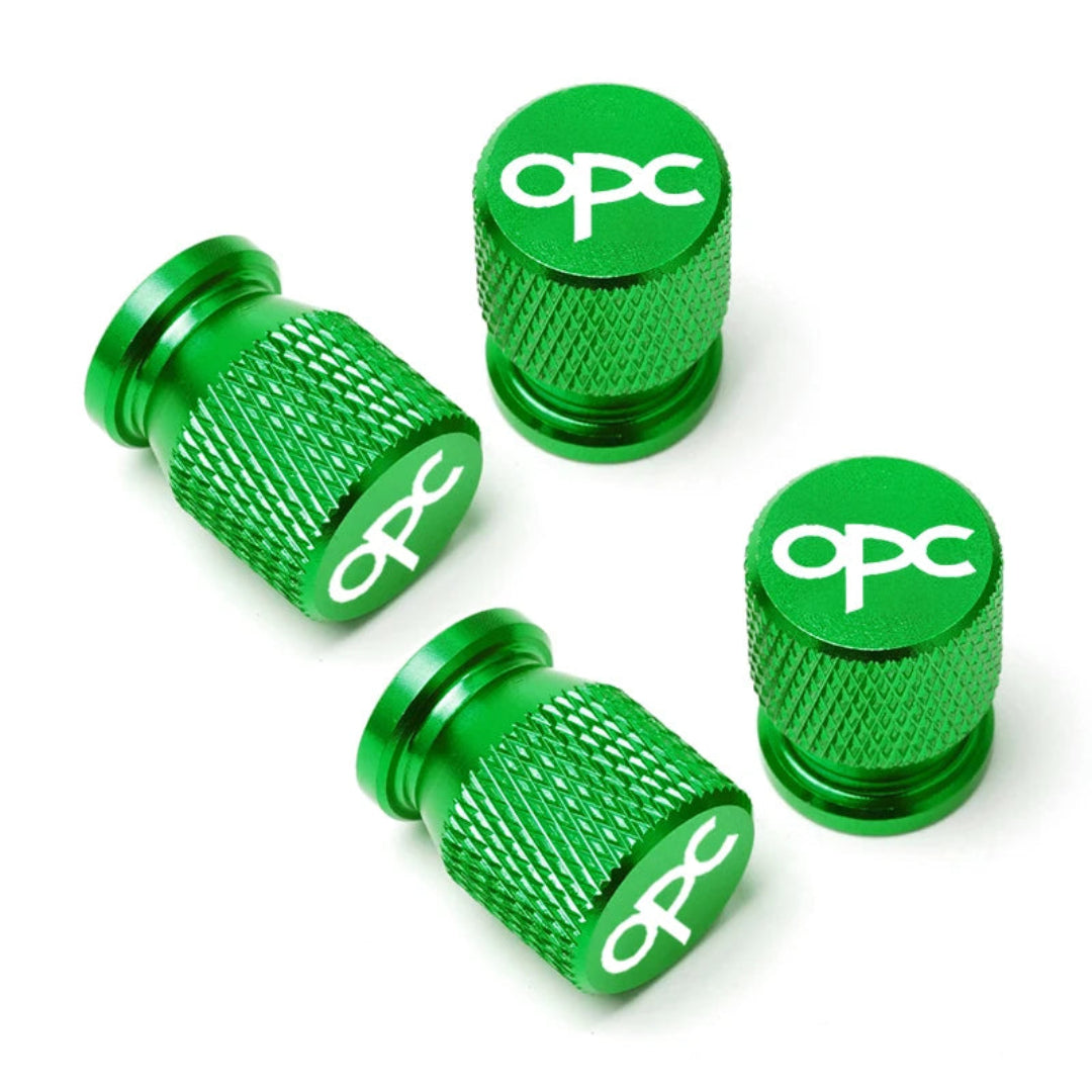 Bouchon de valve OPC vert, finition brillante et logo OPC blanc