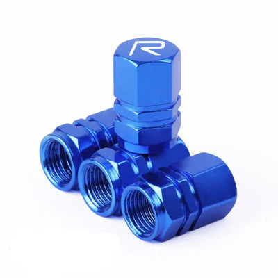 Bouchon pour valve pneu voiture Volvo de couleur bleu avec logo R blanc.