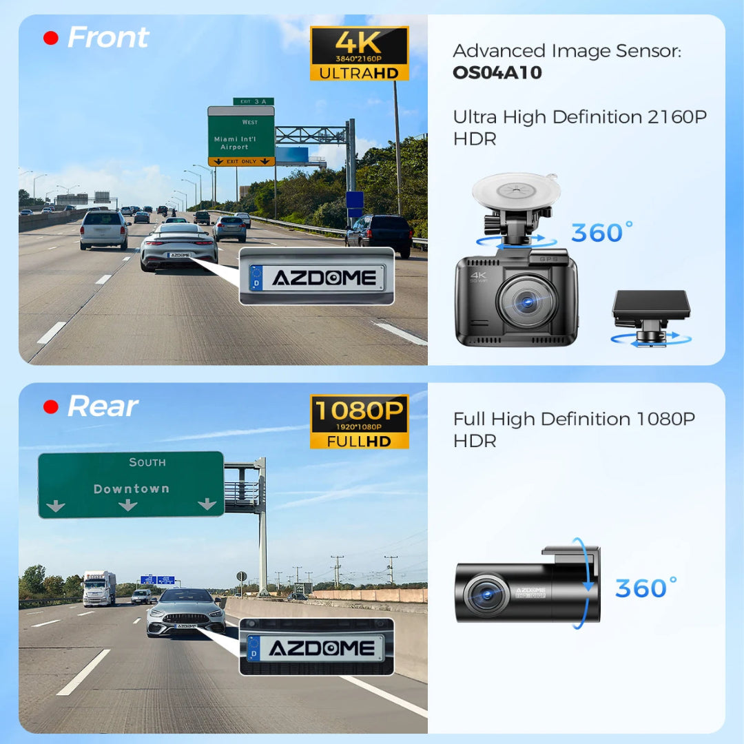 Dashcam GS63Pro avec caméra avant 4K et arrière de 1080P.