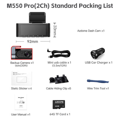 Liste des produis de la dashcam M550 Pro 2ch.