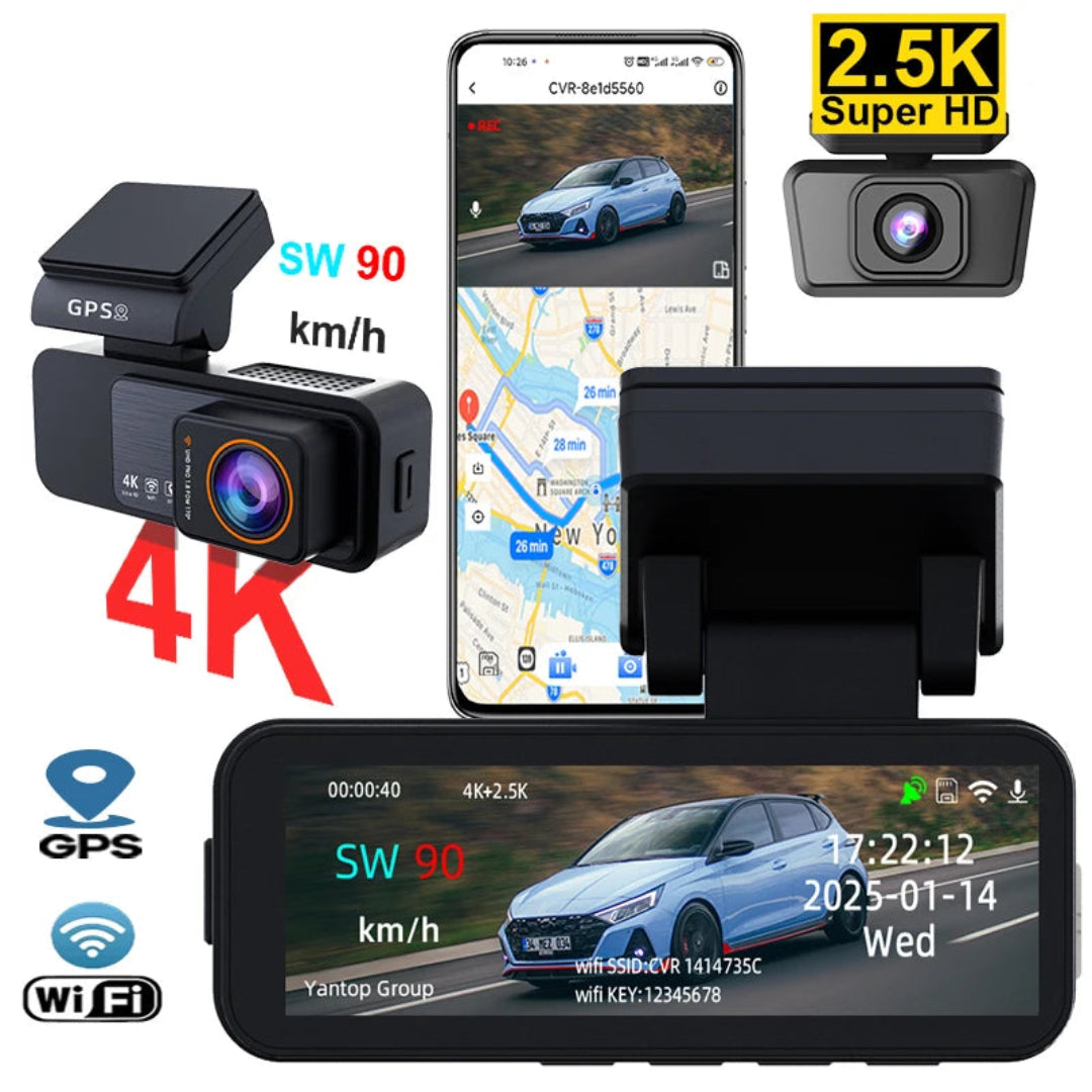 Dashcam voiture CX320 avec caméra avant, intérieur et arrière.
