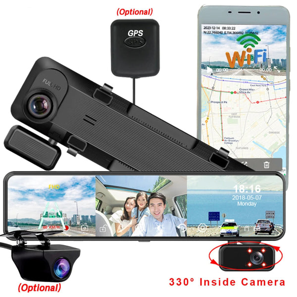 Dashcam voiture qui s'accroche au miroir intérieur de la voiture.