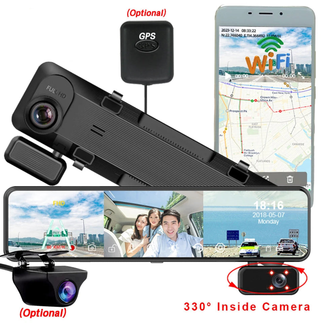 Dashcam voiture qui s'accroche au miroir intérieur de la voiture.