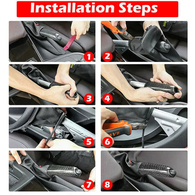 En image les différentes étapes d'installation de la poignée de frein à main BMW