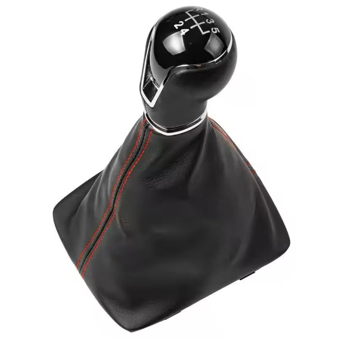 Pommeau de vitesse Seat Ibiza 4, boîte 5 avec soufflet noir et rouge.