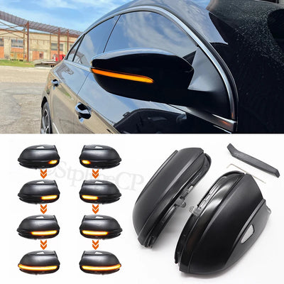 Paire de clignotants dynamiques LED noirs sur rétroviseurs, séquence d'allumage en huit étapes, avec outil plat et clé hexagonale