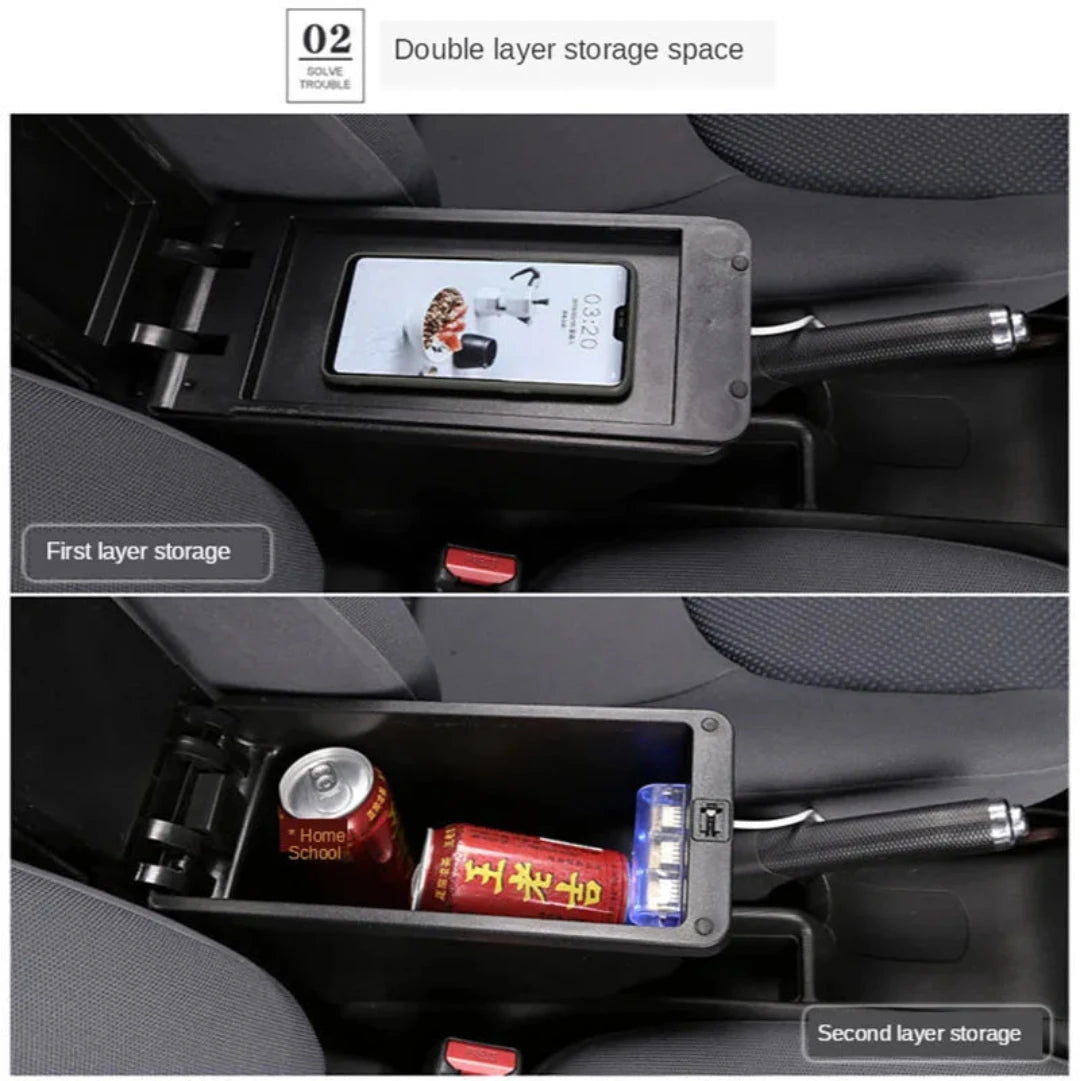 Détails de rangement de l'accoudoir Suzuki Jimny.