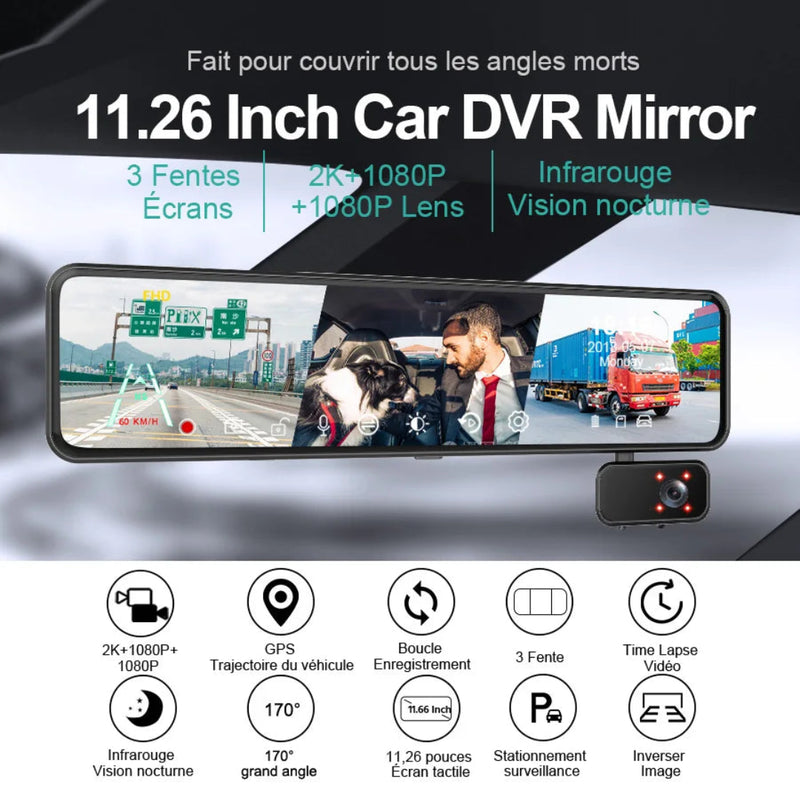 Dashcam voiture qui s'accroche au miroir intérieur de la voiture.