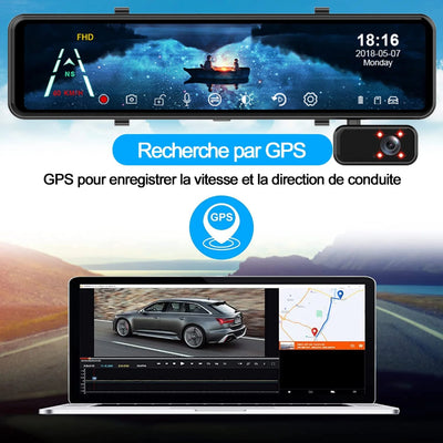 Système GPS intégré du dashcam voiture qui s'installe au miroir.