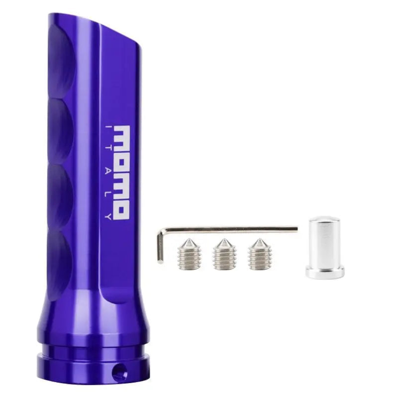 Poignée frein à main tuning avec inscription MOMO de couleur noir.