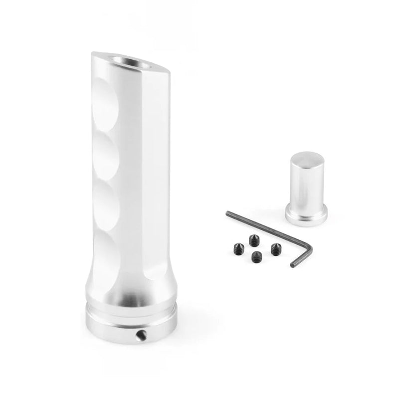 Poignée pour frein à main de couleur bleu.