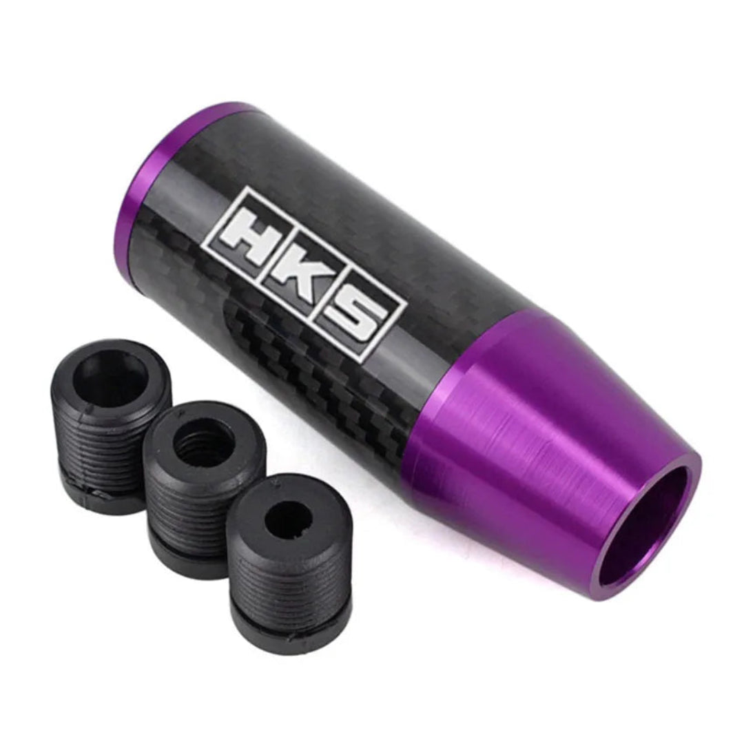 Pommeau de vitesse tuning HKS couleur noir et violet.