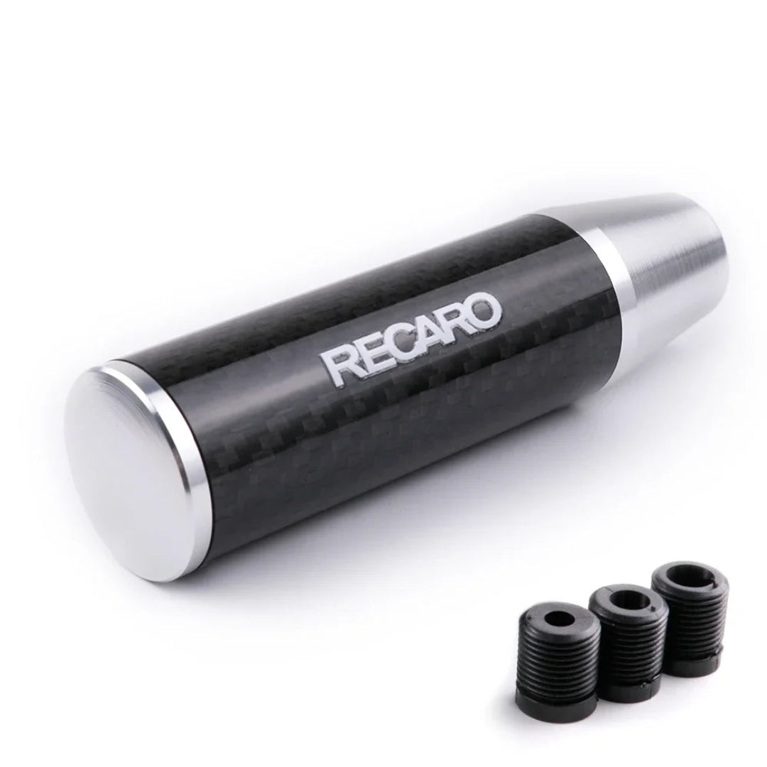Pommeau de vitesse tuning RECARO de couleur gris et noir avec adaptateurs.