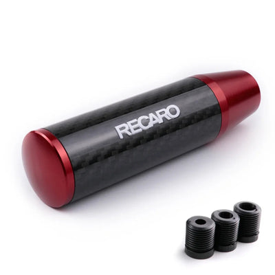 Pommeau de vitesse tuning RECARO de couleur rouge et noir avec adaptateurs.