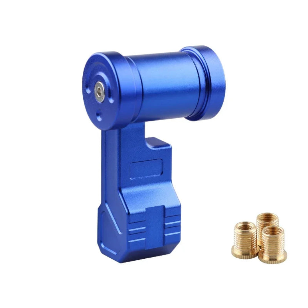 Pommeau de vitesse original en forme de manette de gaz d'avion de couleur bleu.