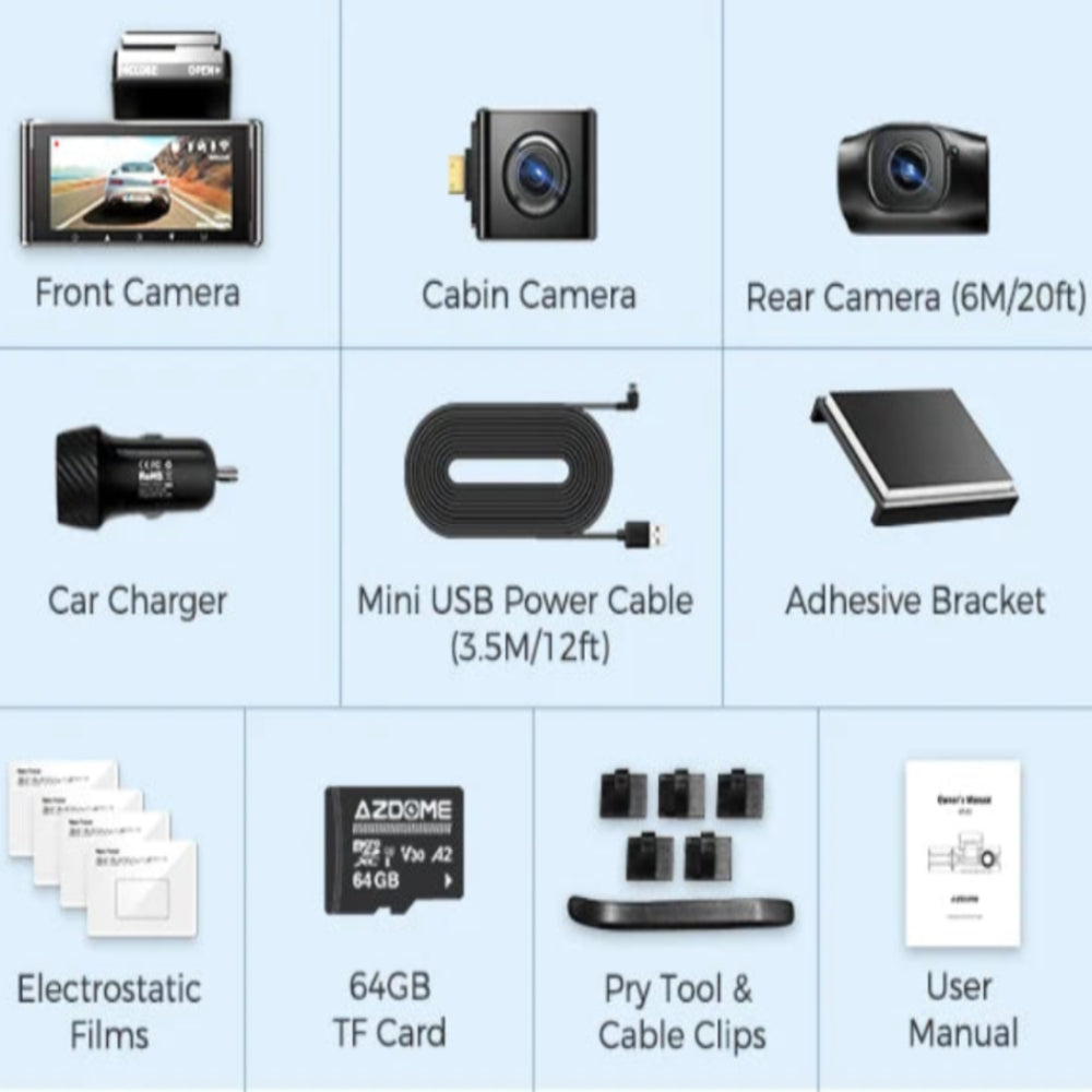 Les différents composants du dashcam M550 Max.