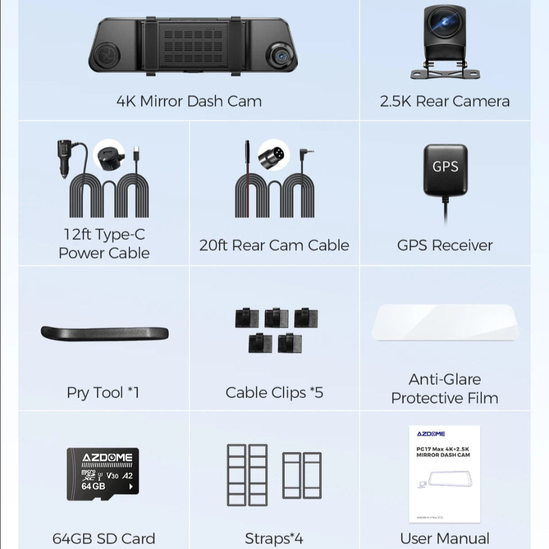 Liste de produits du dashcam PG17 Max
