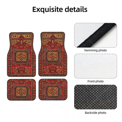Détails de finition et surpiqûre du tapis de sol voiture persan rouge