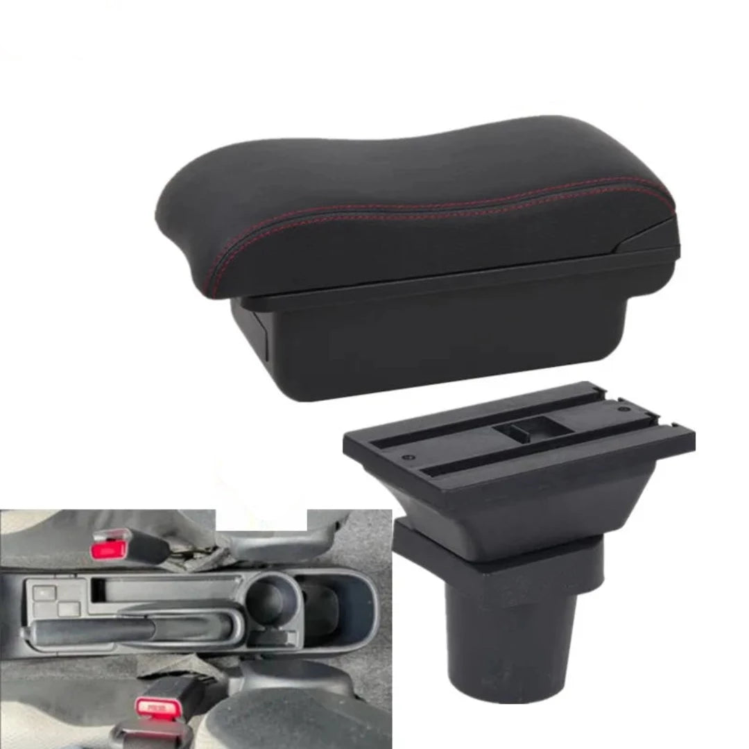 Accoudoir pour Toyota Yaris de forme incurvé, couleur des lignes rouge. Sans port USB.