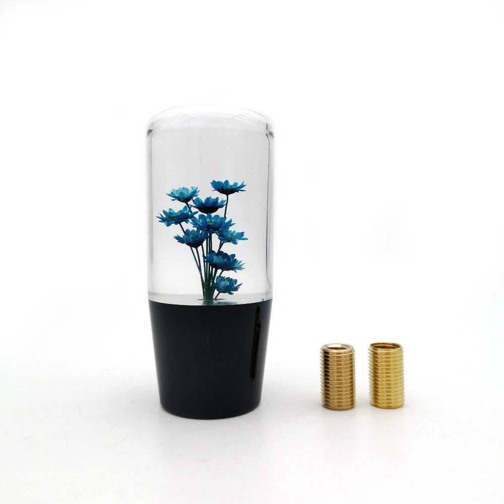 Pommeau de vitesse original fleuri bleu 10 cm pour levier de vitesse manuel