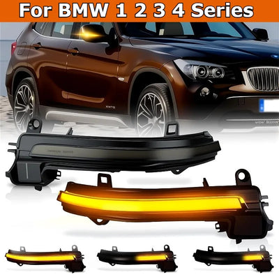 Visuel « pour BMW 1, 2, 3 et 4 Series » avec clignotant de rétroviseur fumé allumé en orange