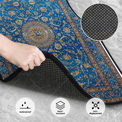 Face inférieure à picots antidérapants du tapis de sol persan bleu