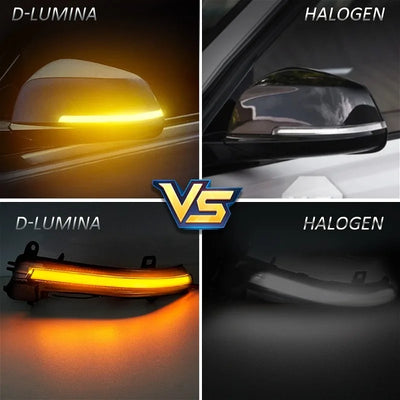 Comparaison entre clignotant dynamique ambre et rétroviseur d'origine halogène sur BMW
