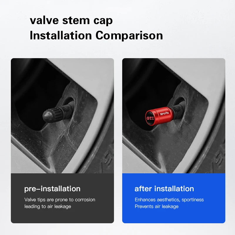 Avant et après installation du bouchon de valve Volkswagen.