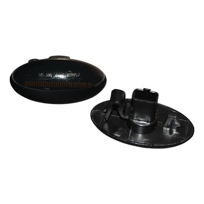 Répétiteur latéral ovale fumé vu de côté, connecteur et clips de fixation visibles