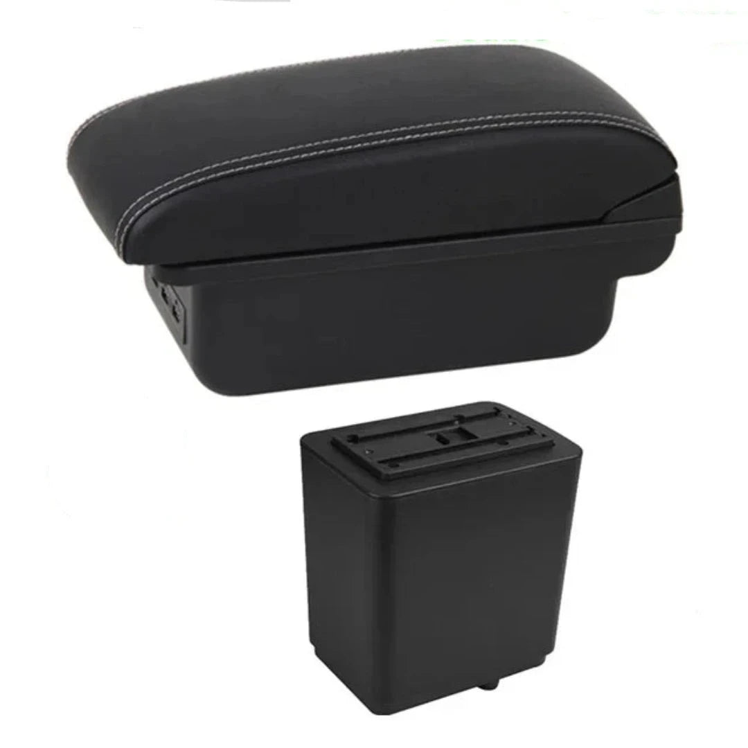 Accoudoir de voiture Citroën Berlingo noir avec les lignes blanche. Avec ports USB intégré.