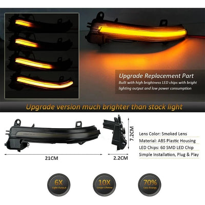 Clignotant fumé coté de 21 cm de long et 7,2 cm de haut, avec séquence ambre en quatre images